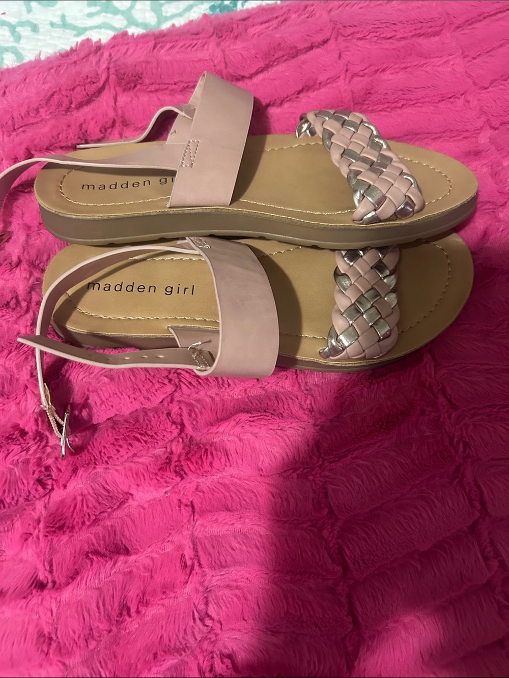 Madden Girl Blush Pink Braided Strap Ankle-Sling Sandals